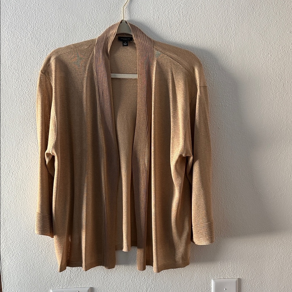 Ann Taylor Factory Camel Open Front Cardigan